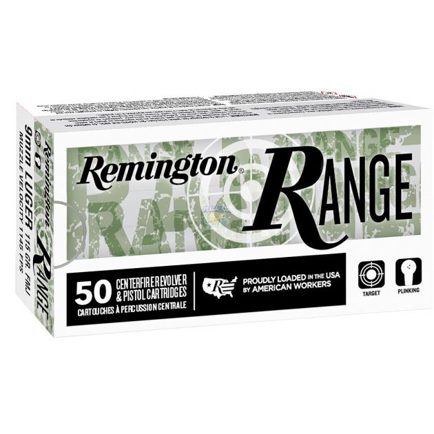 Munição Remington Range Cal.9mm Luger 124gr FMJ CX/50UN - *VENDA P/ CAC'S *