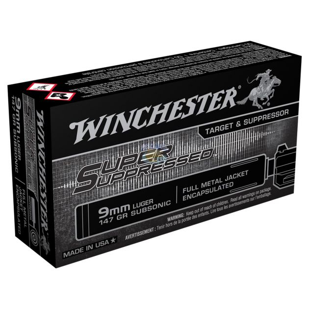 Munição Winchester Super Supressed Cal. 9mm FMJ 147gr C/50 Unidades *VENDA P/ CAC'S *