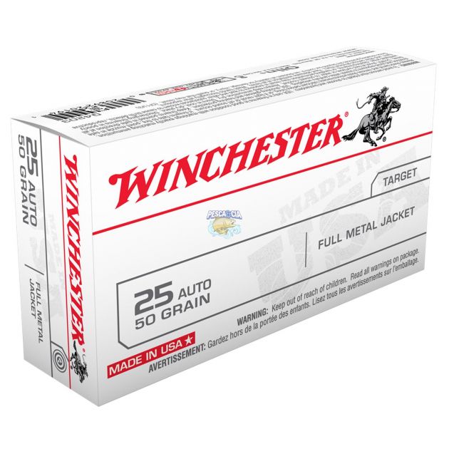 Munição Winchester USA White Box Cal. 6.35 (.25AUTO) FMJ 50GR C50 Unidades - Q4203  *VENDA P/ CAC'S 