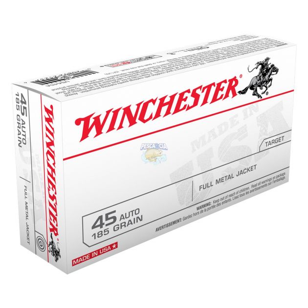 Munição Winchester USA WHITE BOX Cal.45ACP FMJ 185gr CX/ 50 Unidades USA45A - *VENDA P/ CAC'S *