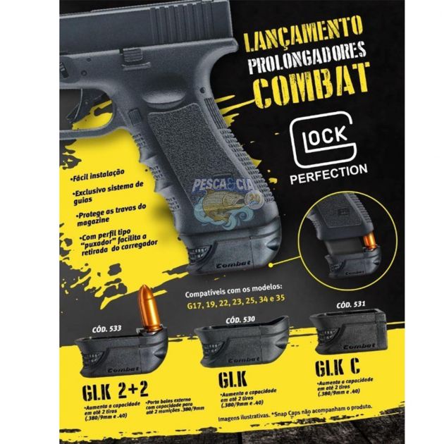 Prolongador Combat Glock GLK Com Porta Munição / + 2 Tiros - REF. 533